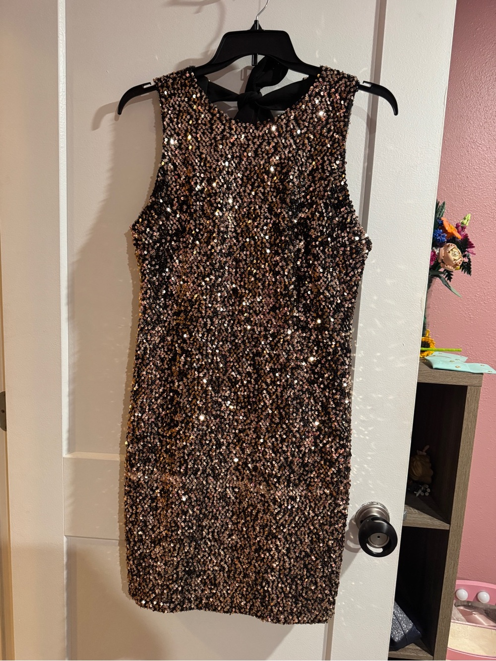Sequin Sleeveless Shift Dress - Bronze Sparkle